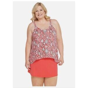 D & Co Swimsuit SET Coral Adjustable Tankini Top & Swim Skirt Plus Size 20W